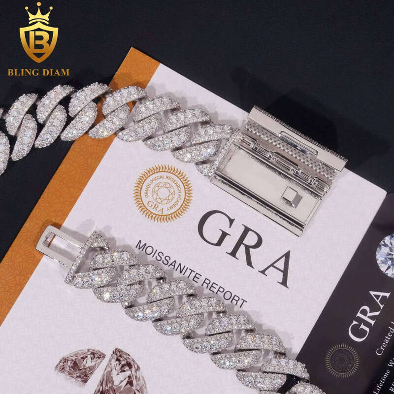 20mm High Quality Hip Hop Jewelry Cuban Link Chain Sterling Sier Moissanite Bracelet Necklace