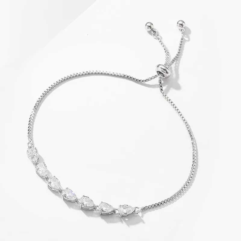 ZAKOL Fashion Water Drop Zircon Charm Adjustable Chain Bracelet Three Plating Colors Brides Wedding Bracelet Party Jewelry Z250807