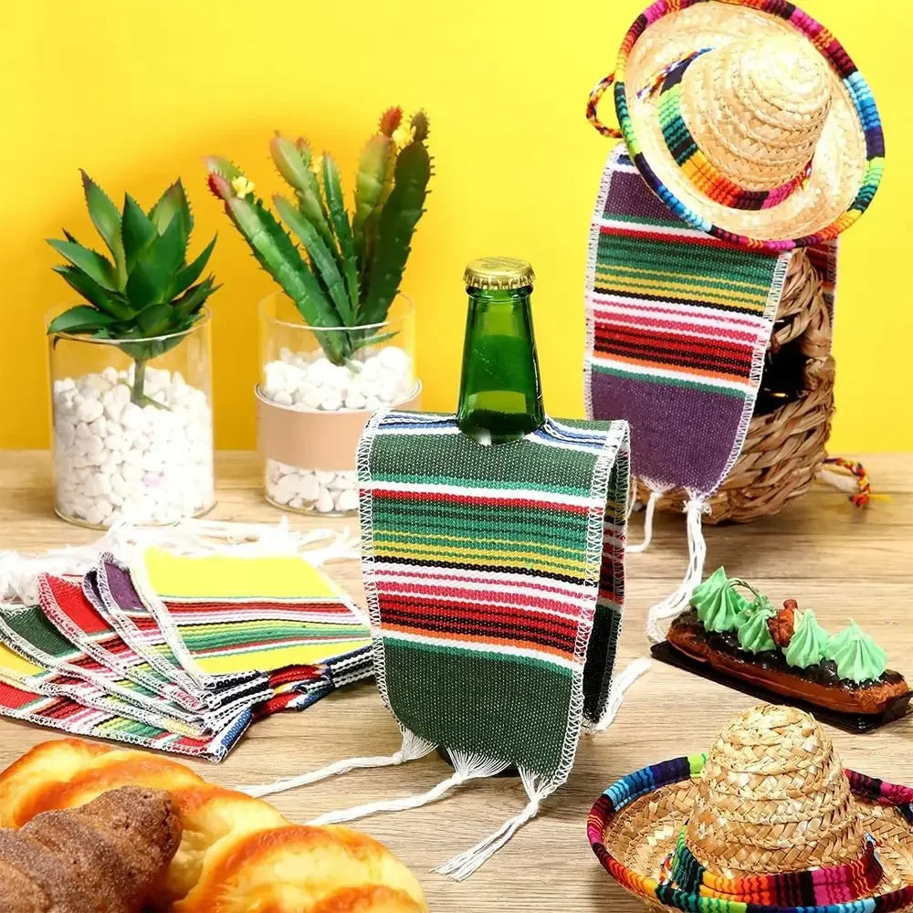 Home Supplies Mexican Theme Tiny Sombrero Hats Fiesta Decoration Party Decor Bottles Serapes Colorful Beer Poncho Cover 250804