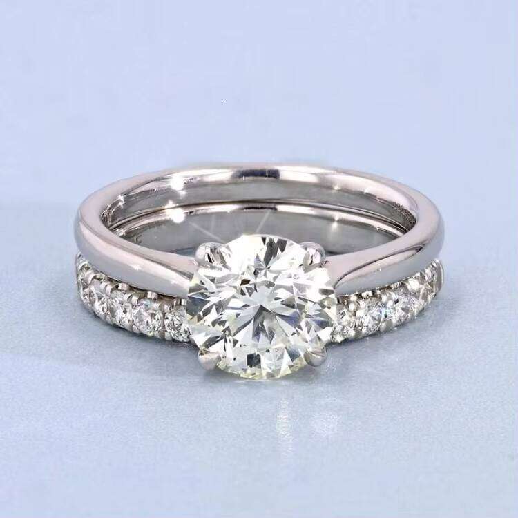 2CT Dia Moissanite Set VVS Round Solitaire Ring with Hidden Halo Engagement Rings