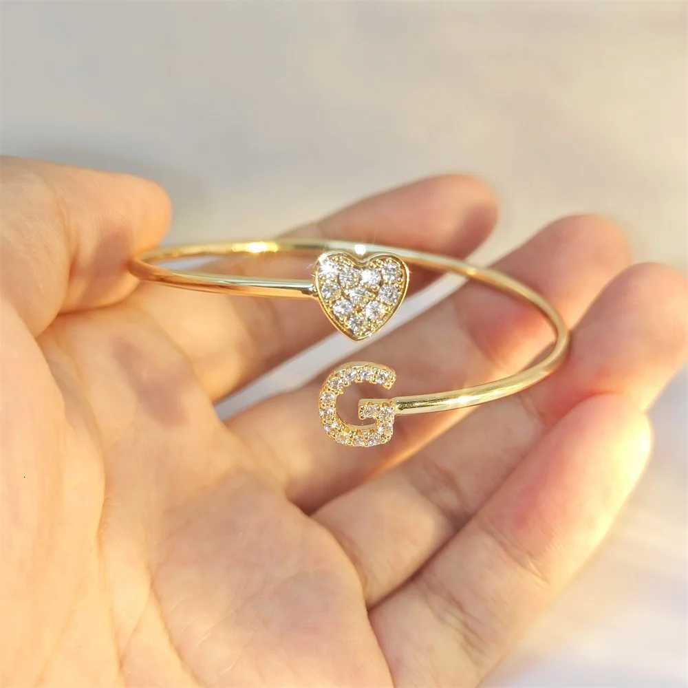 9mm Zircon Letters Bangle Plain Letter Charm Stragger Initial Bracelet for Women Gold Gift Jewelry Z250807