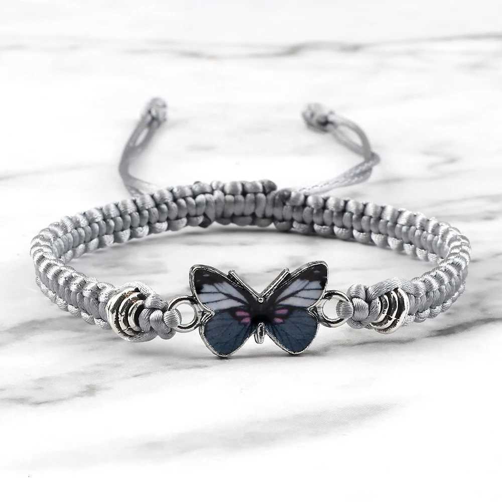 Hot Gray Butterfly Fashion Bracelet Classic Black White Braided Rope Chain Handmade Bracelets for Women Men Adjustable Jewelry Z250807