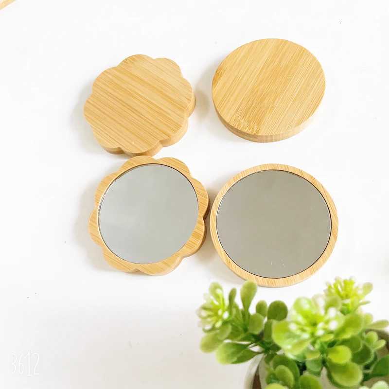 New Small Portable Bamboo Makeup Mirror Handmade Handle Round Cosmetic Mirror with Single Handle Personal Vanity Handheld Mirror Z250807