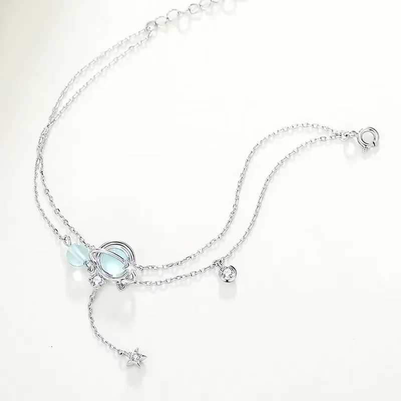 925 Sterling Silver 19CM Double Bracelet Aquamarine Crystal Encrusted Bracelet Elegant Feminine Trend Jewelry Z250807