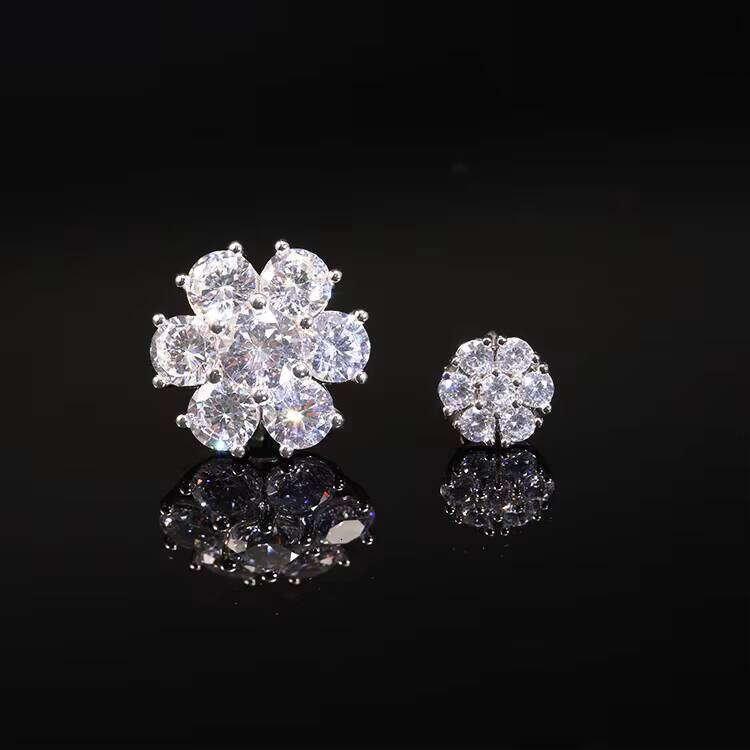 RTS Fashion Cluster Sterling Sier with 3mm GRA Moissanite Flower Stud Earrings for Men Women