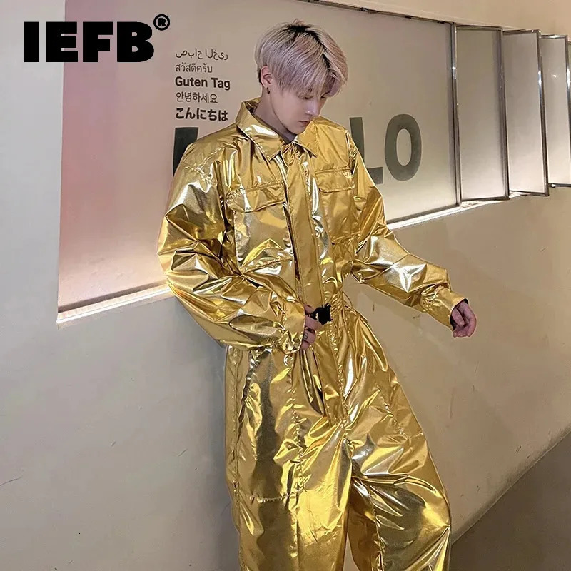 IEFB Performance Mens Overalls Turndown Collar Long Sleeve Jumpsuit Tech Wear 2025 Spring Summer Handsome Stylish 9C7266 250804