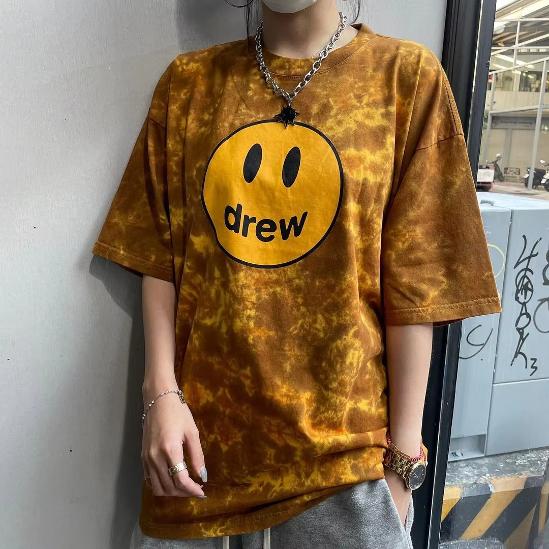 Drew House New Mens Clothing Printing logo T shirt men's and women's printed loose short sleeve T-shirt Yellow Designer luxury