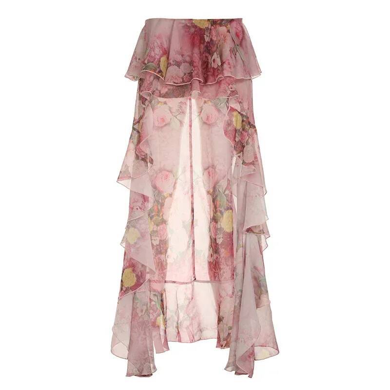 2025 Summer New Women's Bohemian Printed Irregular Long Skirt Holiday Party Retro French A-line Lotus fashion Leaf Edge Skirt Holiday New Designe