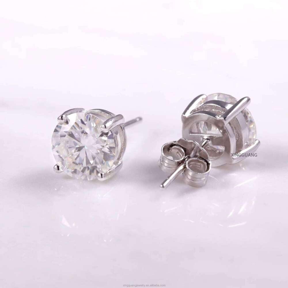 XG Fine Jewelry 4 Claws Vvs Moissanite Stud Earrings Push Back Pass Dia Tester Sier Women Men