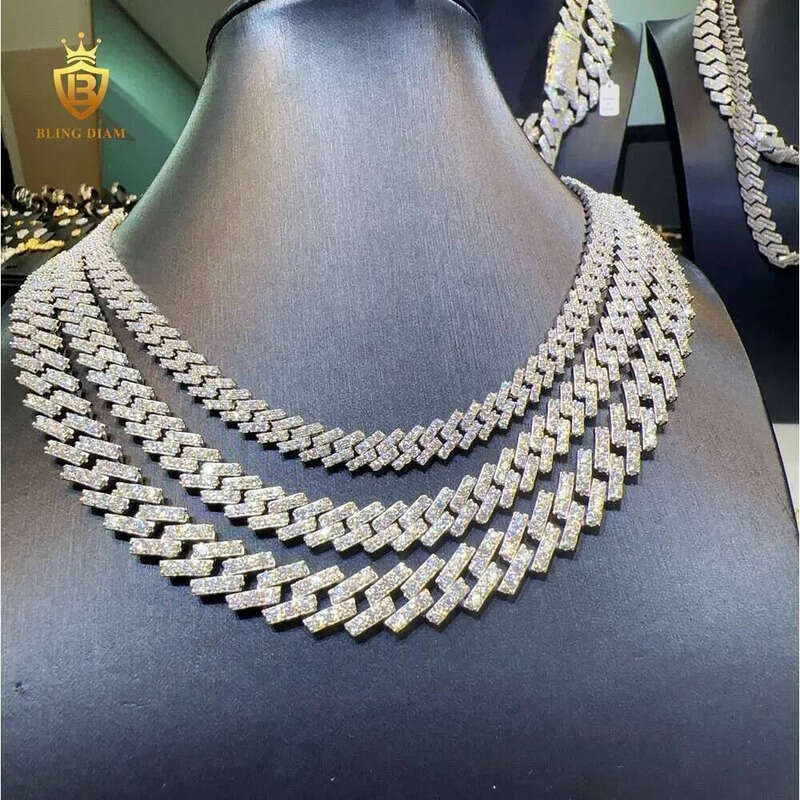 Fine Jewelry Necklace 8mm 10mm 13mm Iced Out Link Chain 1 Row Vvs Moissanite Cuban Chains for Men