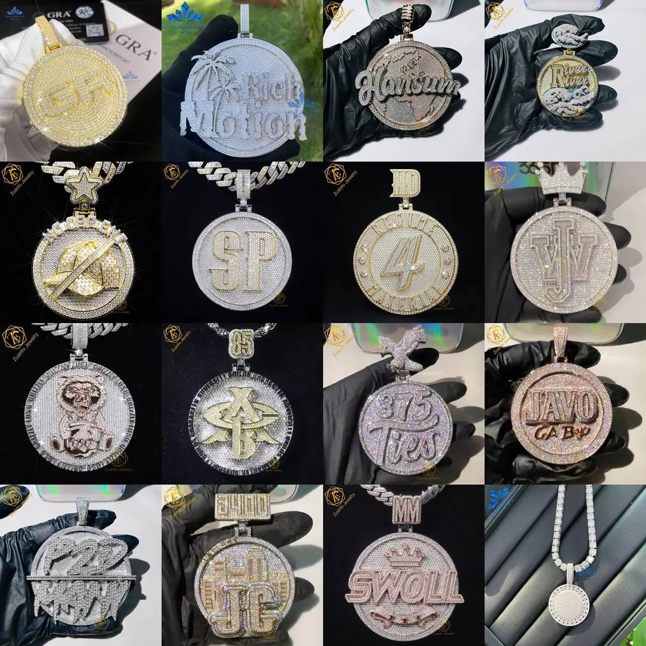 Pass Diamond Tester Iced Out Moissanite Name Pendant Custom 925 Silver VVS Diamond Hip Hop Letter Pendant with Number