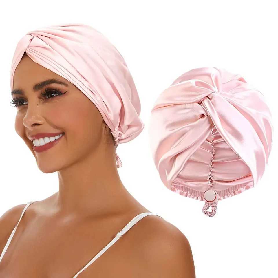 Adjustable Silk Satin Hair Bonnet For Sleeping Double Layer Hair Wrap Sleep Cap Turban For Women Men Curly Straight Hair Long Z250808