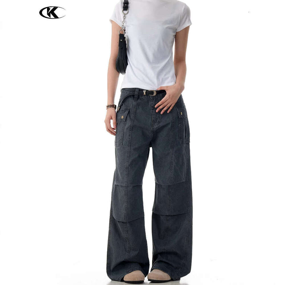 11Kn American Style Straight-Leg Slightly Flared Cargo For Men And Women Slimming Multi-Pocket Simple Loose Casual Pure Cotton Long Pants B5