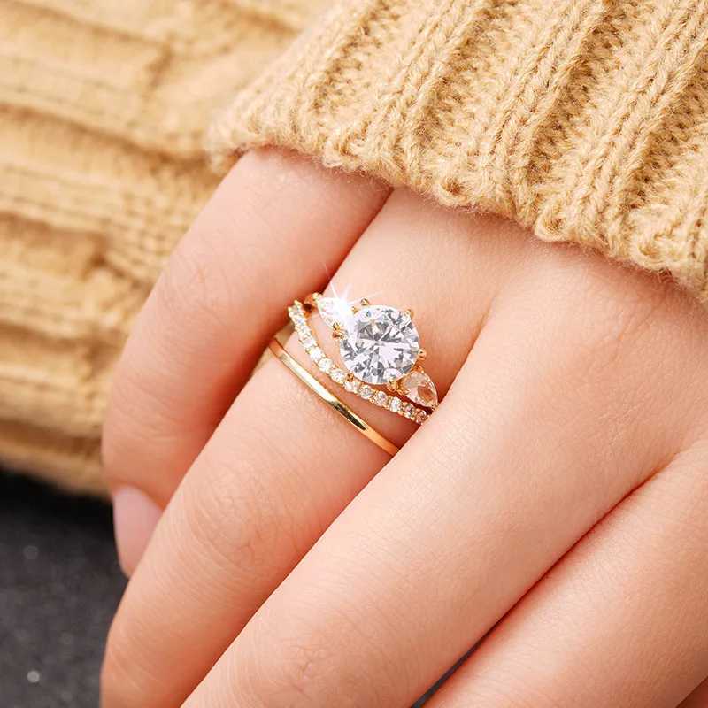 925 Sterling Silver 3 pcs Ring Set for Women Luxury Wedding Accessories Statement Rings Daily Wear Party Fashion Jewelry Y250808