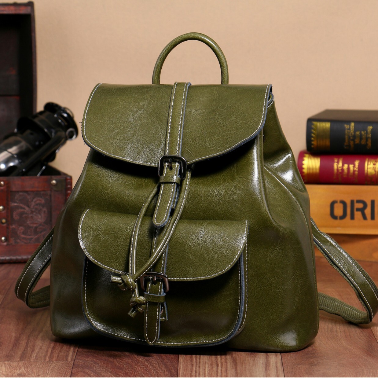 2025 Autumn New Women s Backpack New Women s Fashion trend Backpack Leather Drawstring Closed Flip Korean Student Bag Autumn New Designer Backpack