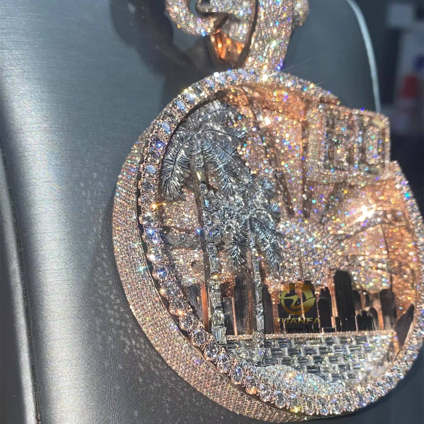 Hip Hop Bussdown Palm Tree Piece Baguette Moissanite Pendant Custom Rapper Iced Out Letter Pendant Jewelry