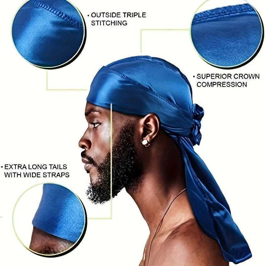 Mens Silk Durag Bonnet Bandana Silky Du Rag Doo Rag Long Tail Waves Cap Z250808