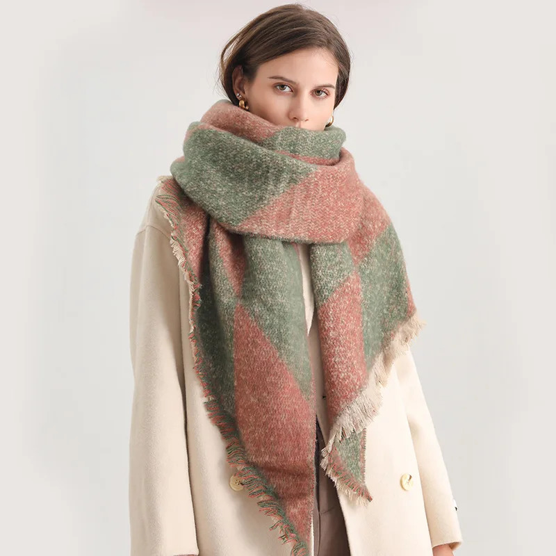 European American Checkerboard Scarf Women Autumn Winter Fleecing Scarve Warm Neckerchief Shawl Fashion Wrap For Men 250807