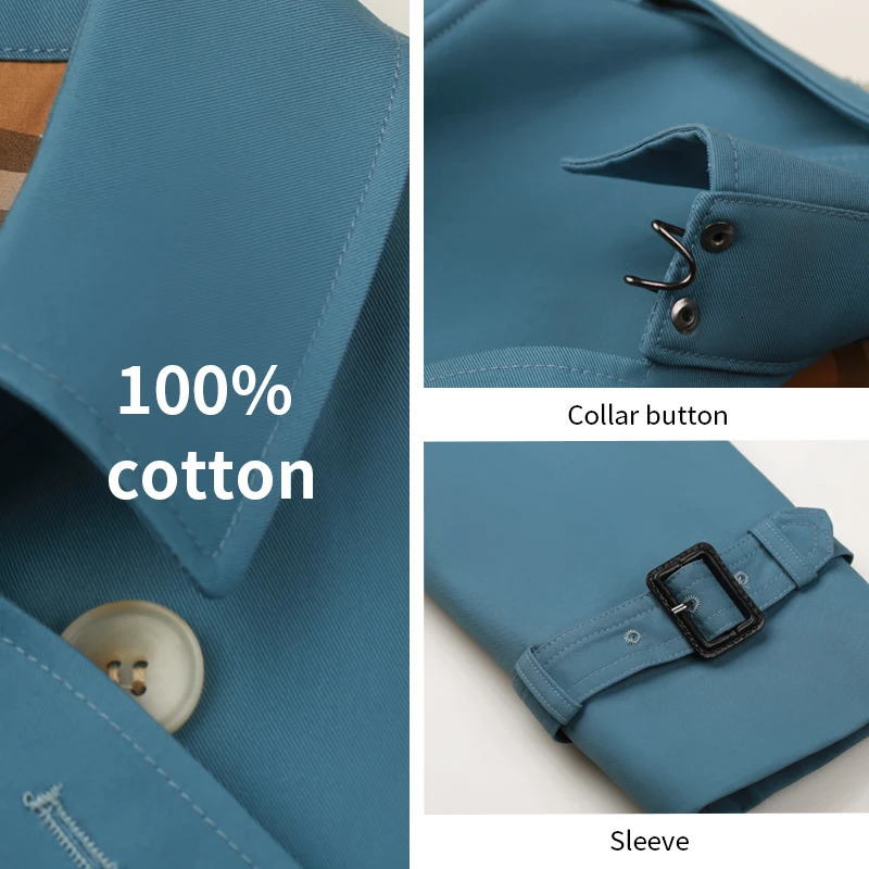 mens trench coat long knee length double breasted khaki English style thickened down liner windproof pure cotton jacket windbr 250801