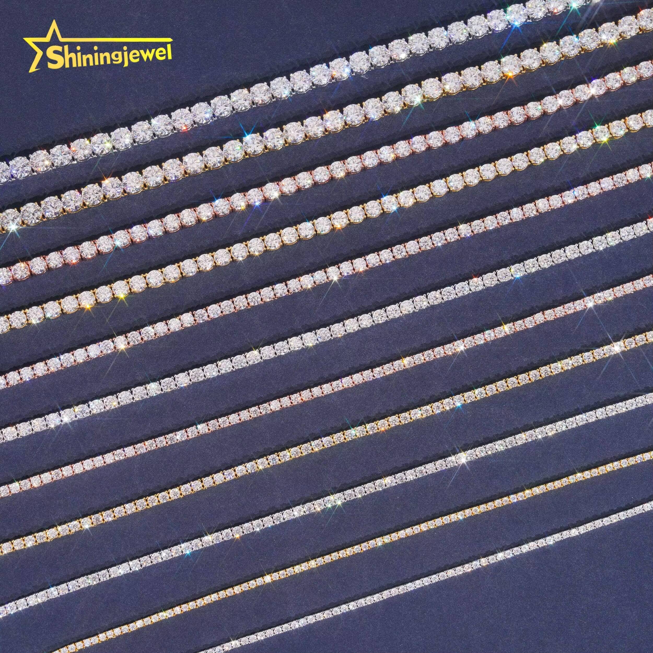 Iced Out Bling Vvs1 D Color Moissanite Diamond Tennis Chain Necklace S925 Sterling Silver