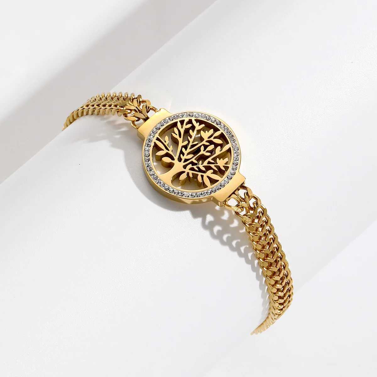 316L Stainless Steel Tree of Life Bracelet for Women Fashion 18K Gold Plated Wrist Chain Waterproof Jewelry Lady Gift Z250807