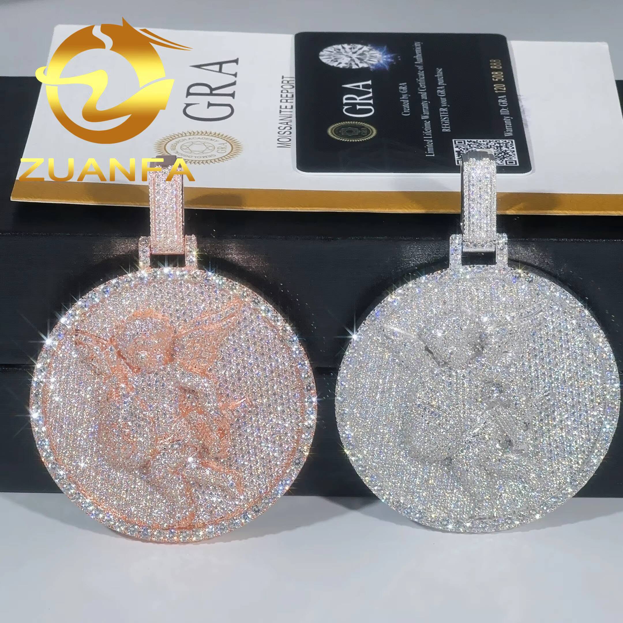 2.5inch Solid 925 Silver Round Pendant Moissanite Custom Pendant Angel With Money Bag Hip Hop Iced Out Pendant for Chain