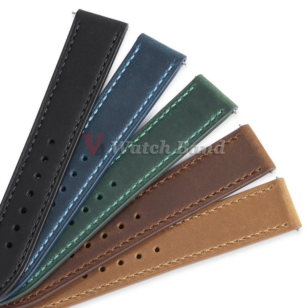 Vintage Leather Watch Band Butterfly Buckle Stitching Cowhide Strap for Omega 181920212224mm Wrist Bracelet 250805