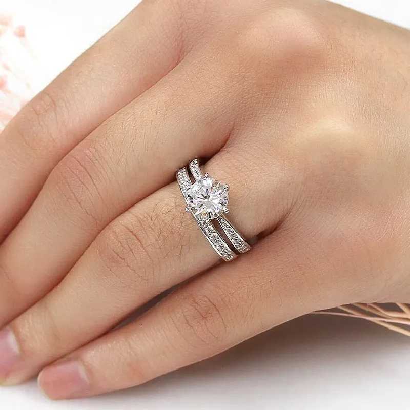 925 Sterling Silver Bright 6 Claws Cubic Zirconia Rings Set for Women Elegant Gorgeous 2Pcs/Set Wedding Band Jewelry Trendy Y250808