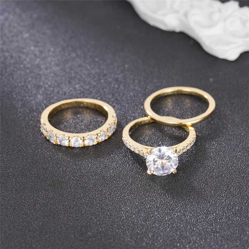 925 Sterling Silver Rings Set Female Luxury Shiny Round Zirconia Finger Ring Jewelry Fashion Accessories for Women Y250808