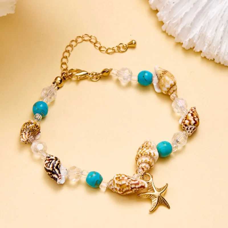 Boho Starfish Conch Bracelet Anklets for Women Cute Adjustable Shell Rice Beads Ankle Bracelets Girls Summer Foot Beach Jewelry Z250807