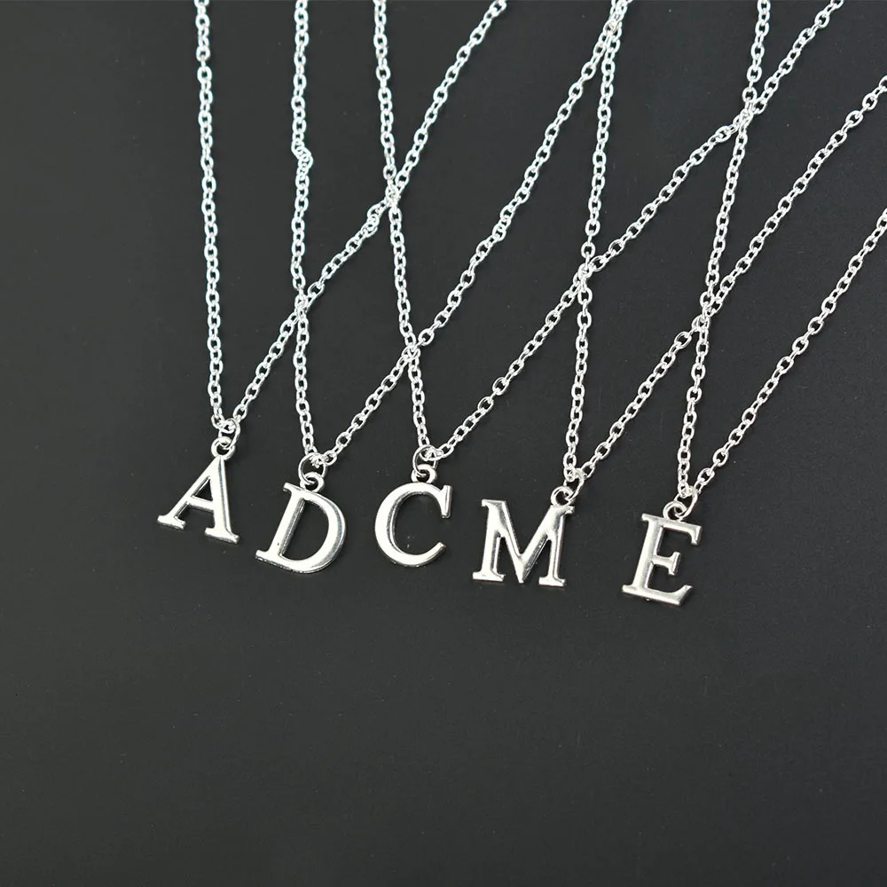 Silver Color A-Z English Alphabet Letter Pendants Necklaces For Women Metal Jewelry Simple Initial Chain Choker Collares 250805
