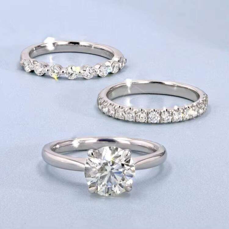 2CT Dia Moissanite Set VVS Round Solitaire Ring with Hidden Halo Engagement Rings