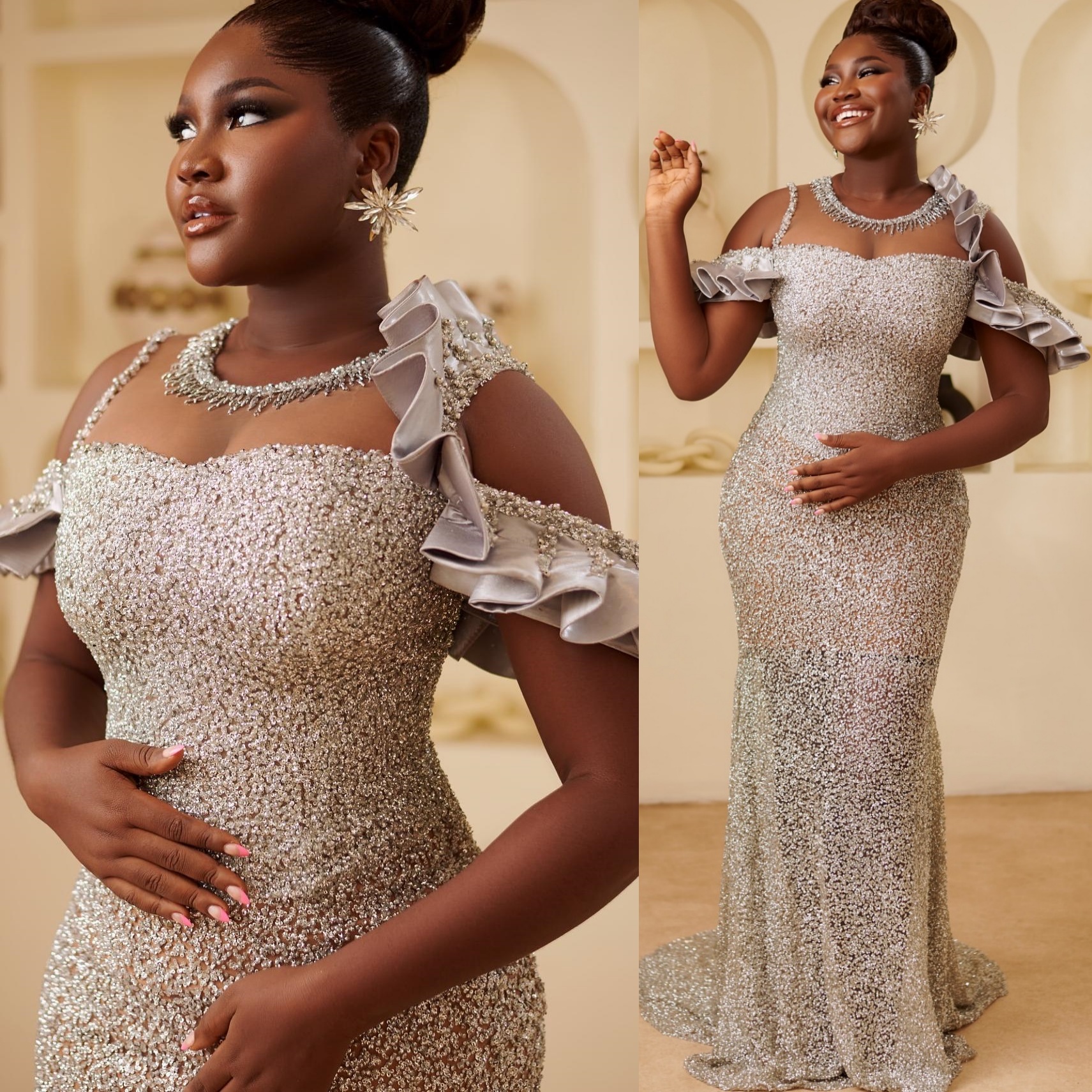 Mermaid Silver Prom Dresses 2025 Illusion Beaded Sequined Evening Formal Party Second Birthday Engagement Gowns Plus Size Dress For Special Occasions