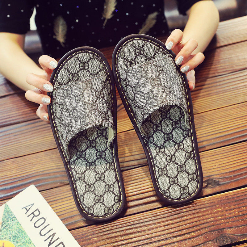 Free shipping designer home style high-end couple's home leather slippers, bedroom home soft soled cool slippers, comfortable for men and women i