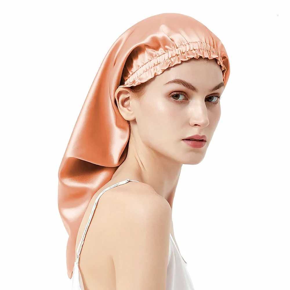 Pure Mulberry Silk Bonnet Sleep Hair Cap Long Bonnets Hair Wrap Adjustable Straps for Long Curly Hair Braid 19 Momme Z250808