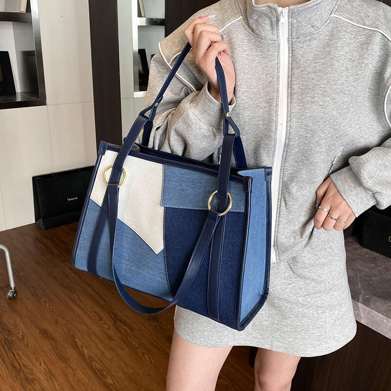 Large Capacity Tote Designer for Women 2025 New Tote Niche Denim bags Color Block Luxury Patchwork Shoulder Underarm Bag