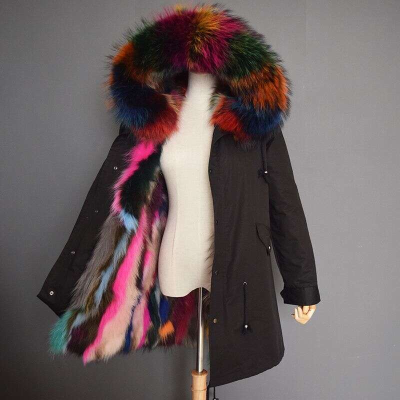 Women's Clothing Raccoon Lining Collar Large Size Parka Real Fur Coat