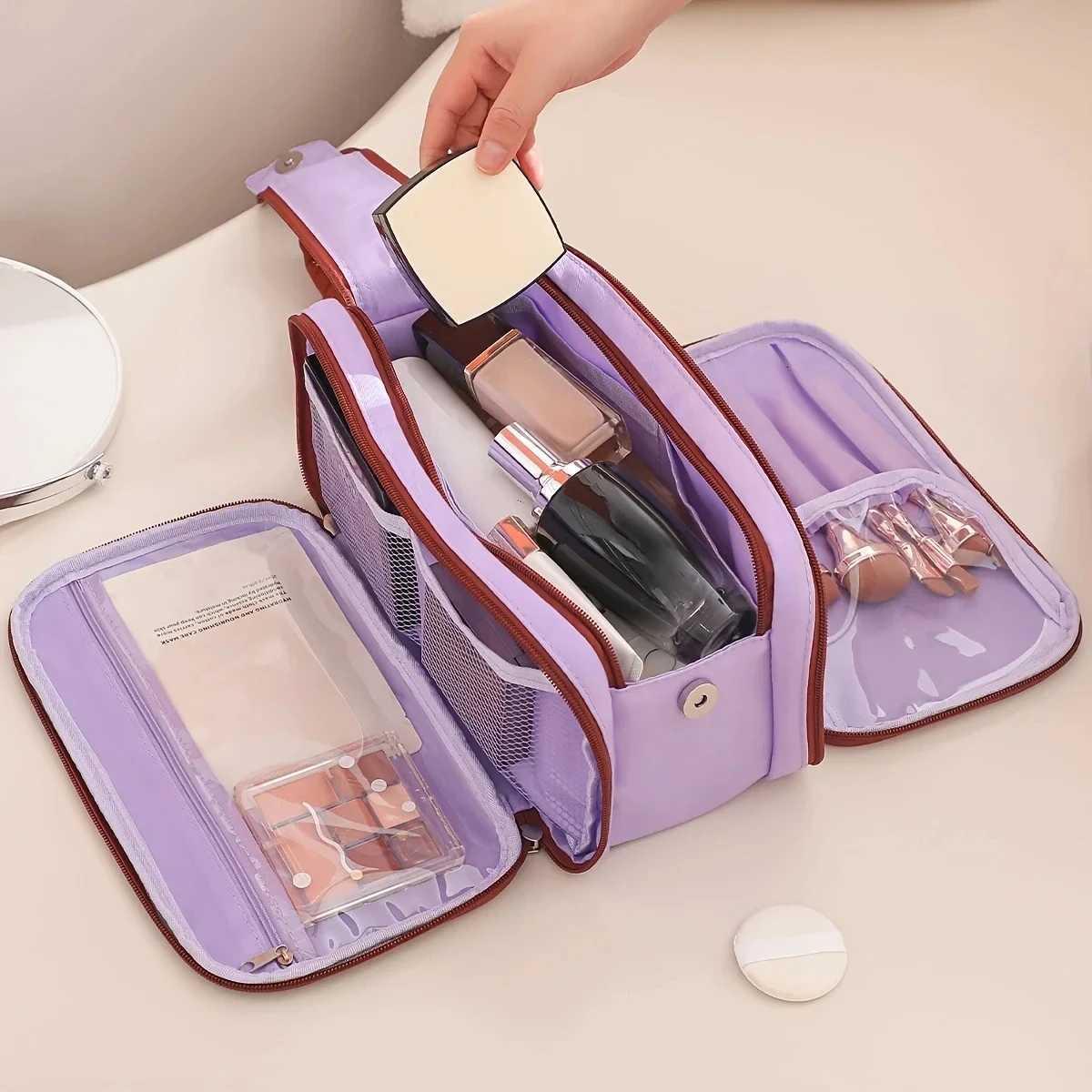 Portable Large Capacity Collision Color Makeup Bag Travel Toiletry Bag Storage Multi-Functional Cosmetic Bag Handbag Organizer Y250808
