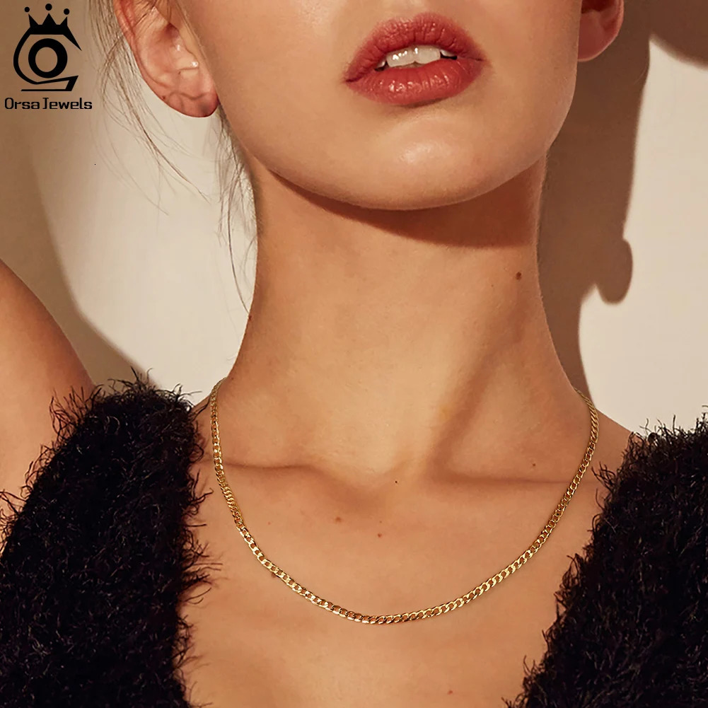 ORSA JEWELS 14k Gold 925 Sterling Silver Paperclip Chopin Rope Cuban Figaro Box Cable Chain Necklace Simple Basic Chain Neck 250807