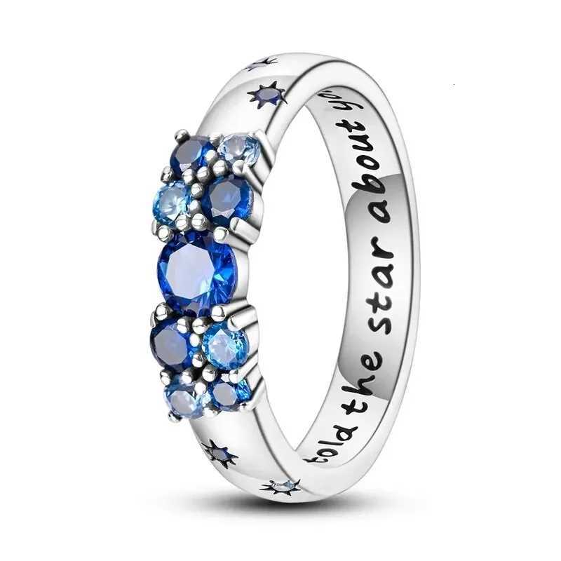 925 Sterling Silver Ring Blue Color Star Password Ring For Women CZ Cubic Zircon Star Moon Flower Wedding Jewelry Rings Gifts Y250808