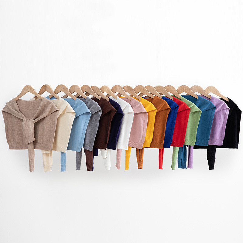 K1618 Candy-colored shawl for women, spring and autumn outerwear, solid color knitted shawl scarf, shoulder pad cape, air-conditioned room waistcoat t