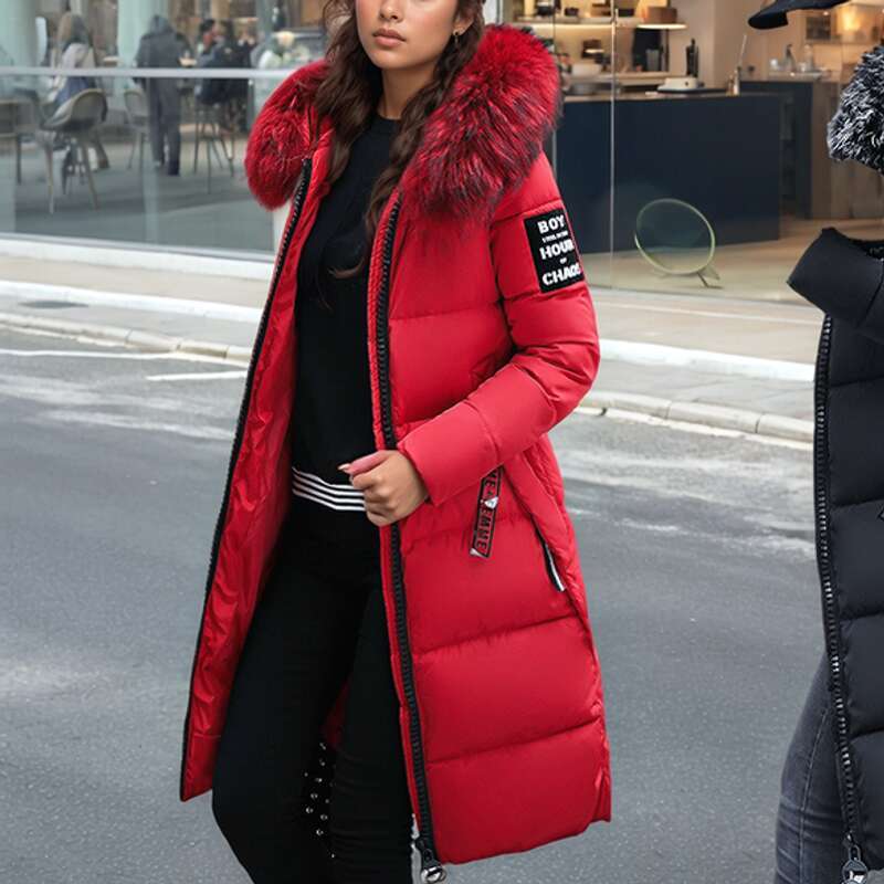 Women's Clothing New Padded For Women Long Styledown Thickened Over The Knee Fur Collar Cotton Jacket Soft Winter Coat
