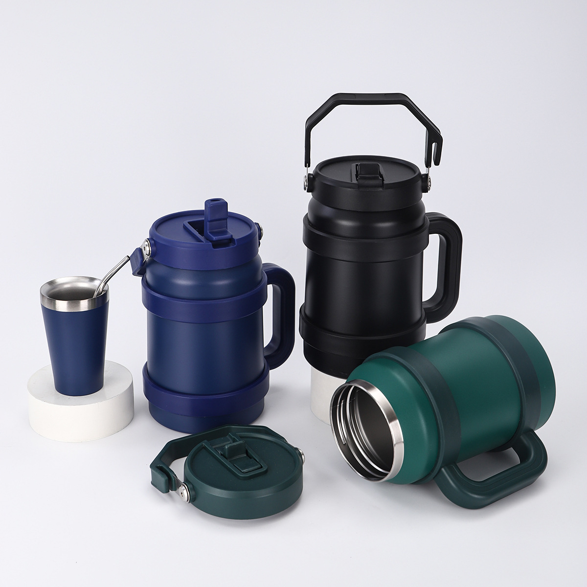 1500ML 2000ML Thermos Large-capacity Bucket Set Self-driving Car Handle 304 Stainless Steel Insulated Cup Travel Outdoor Sports Water Bottle 2025 New 