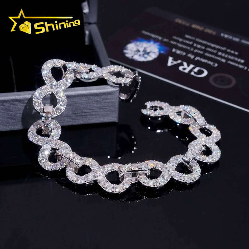 Pass Dia Tester Sier Gold Plated Hip Hop Jewelry Custom 13mm VVS Moissanite Cuban Link Bracelet Infinity Chain