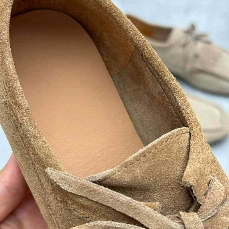 Loafers Woman Flats Frosted Cow Leather Square Toe Women Flat Shoes Lace-Up Loafers Handmade Genuine Leather Retro Shoes W250808 - view 4