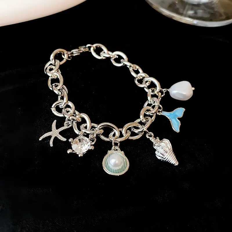 Starfish Shell Conch Bracelets For Women Imitation-pearl Gold-color Chain Bracelet Bangle Ocean Wristband Summer Beach Jewelry Z250807