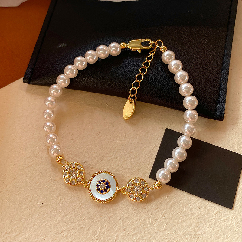 Real Gold Plated Zircon Pearl Beaded French Exquisite Bracelet Light High-end Hand Accessories for Women