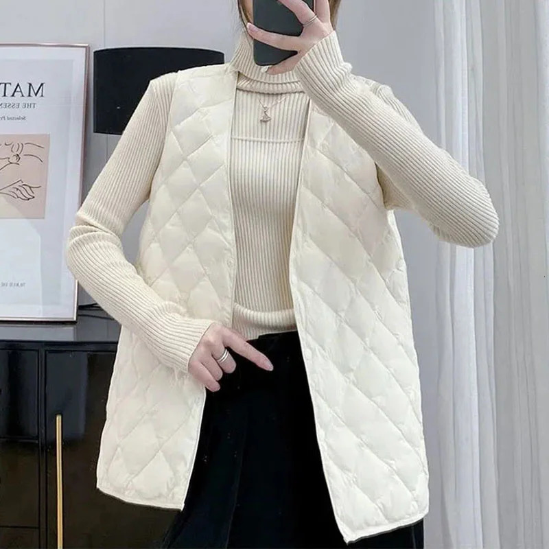 Autumn Winter Down Cotton Vest Womens Loose V-neck warm Light and Thin Coat women Sleeveless Waistcoat Jacket FemaleTops 250804