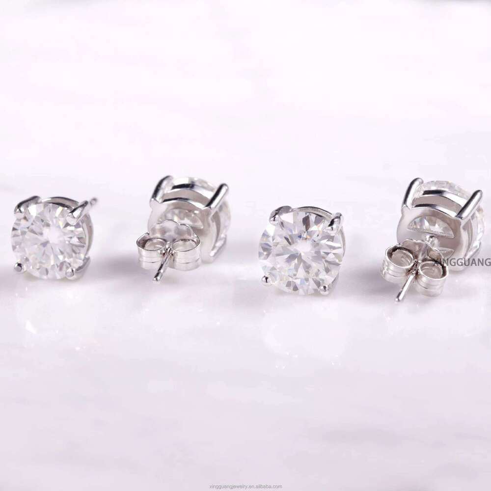 XG Fine Jewelry 4 Claws Vvs Moissanite Stud Earrings Push Back Pass Dia Tester Sier Women Men