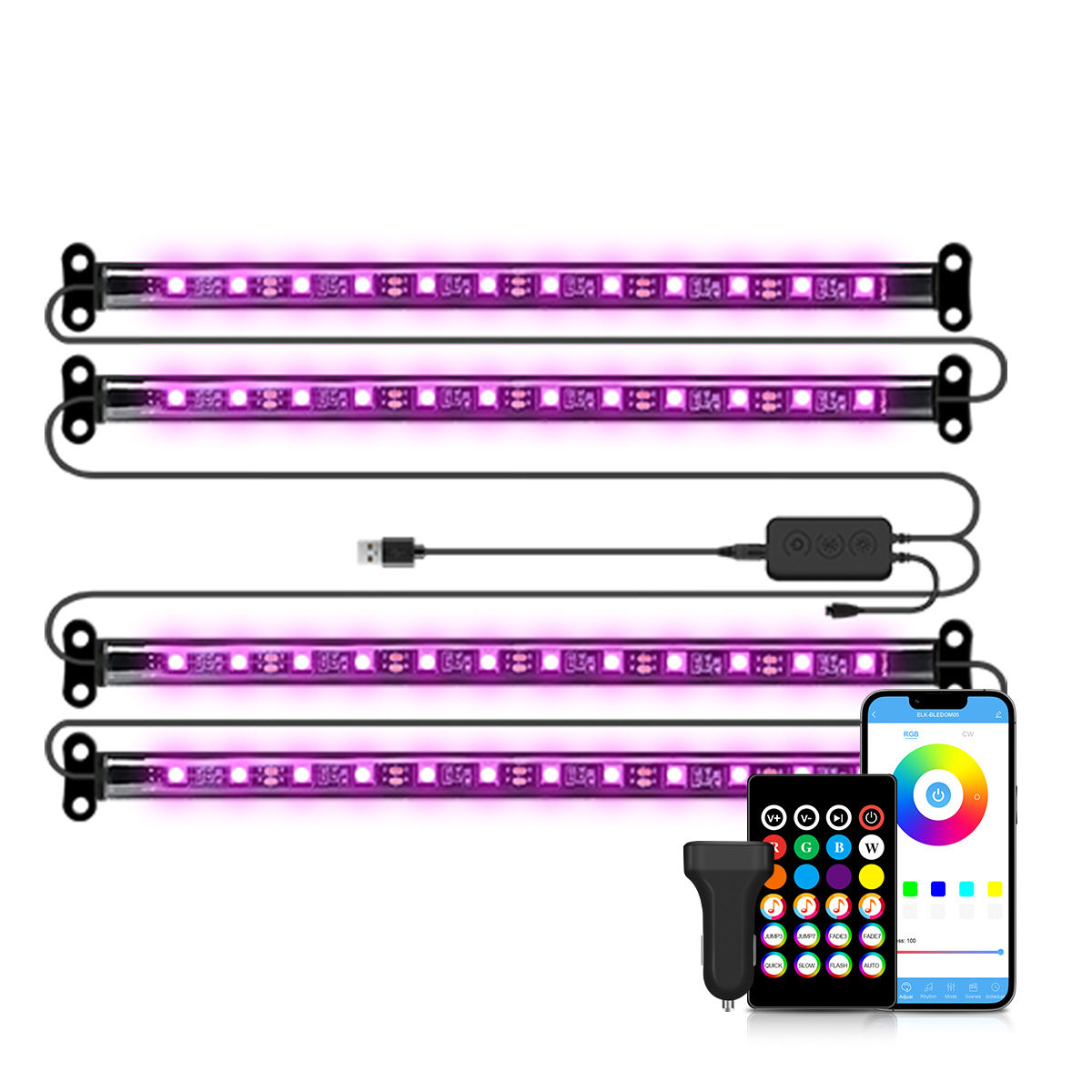 Smart Bluetooth Controlled Ambient Lighting for Cars - Voice Command & Phone App Adjustments Available-HCP014